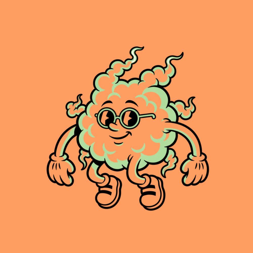 Mascota de Fumood: una nube sonriente con anteojos